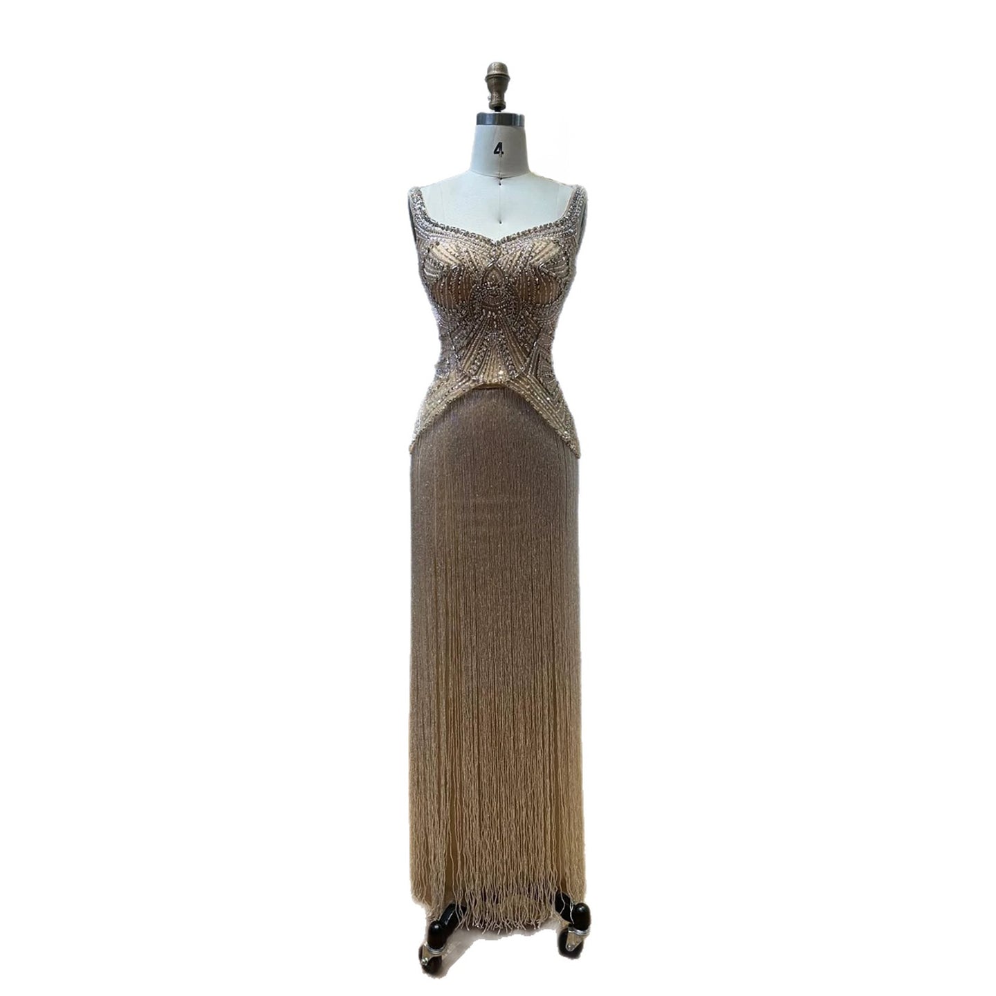 Luxury Silver Nude Sweetheart Wide Straps Tassel Evening Dress LA73938
