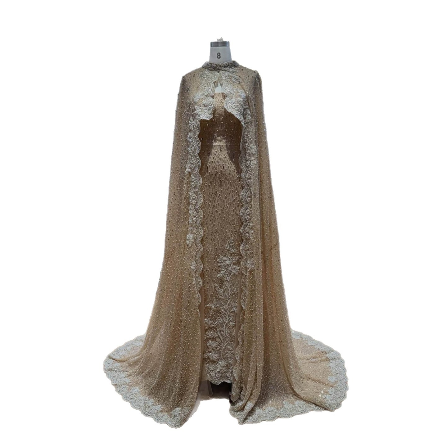 Luxury Nude Beaded Mermaid Evening Dress with Cape LA73940