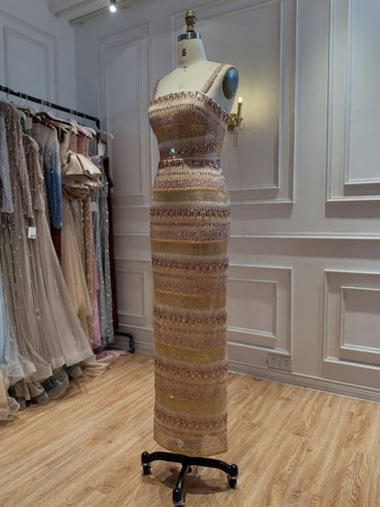 Luxury Nude Crystal Beaded Mermaid Evening Dress with Cape LA73941