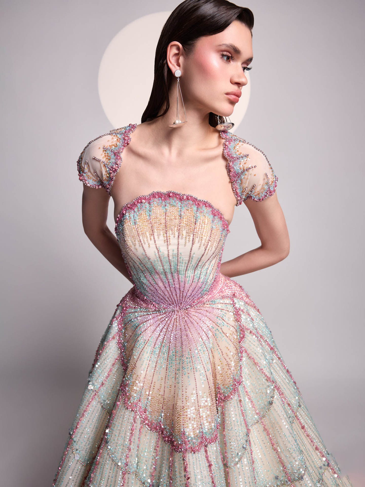 Luxury Multicolor Shell Beaded Off-Shoulder A-Line Evening Dress LA73943