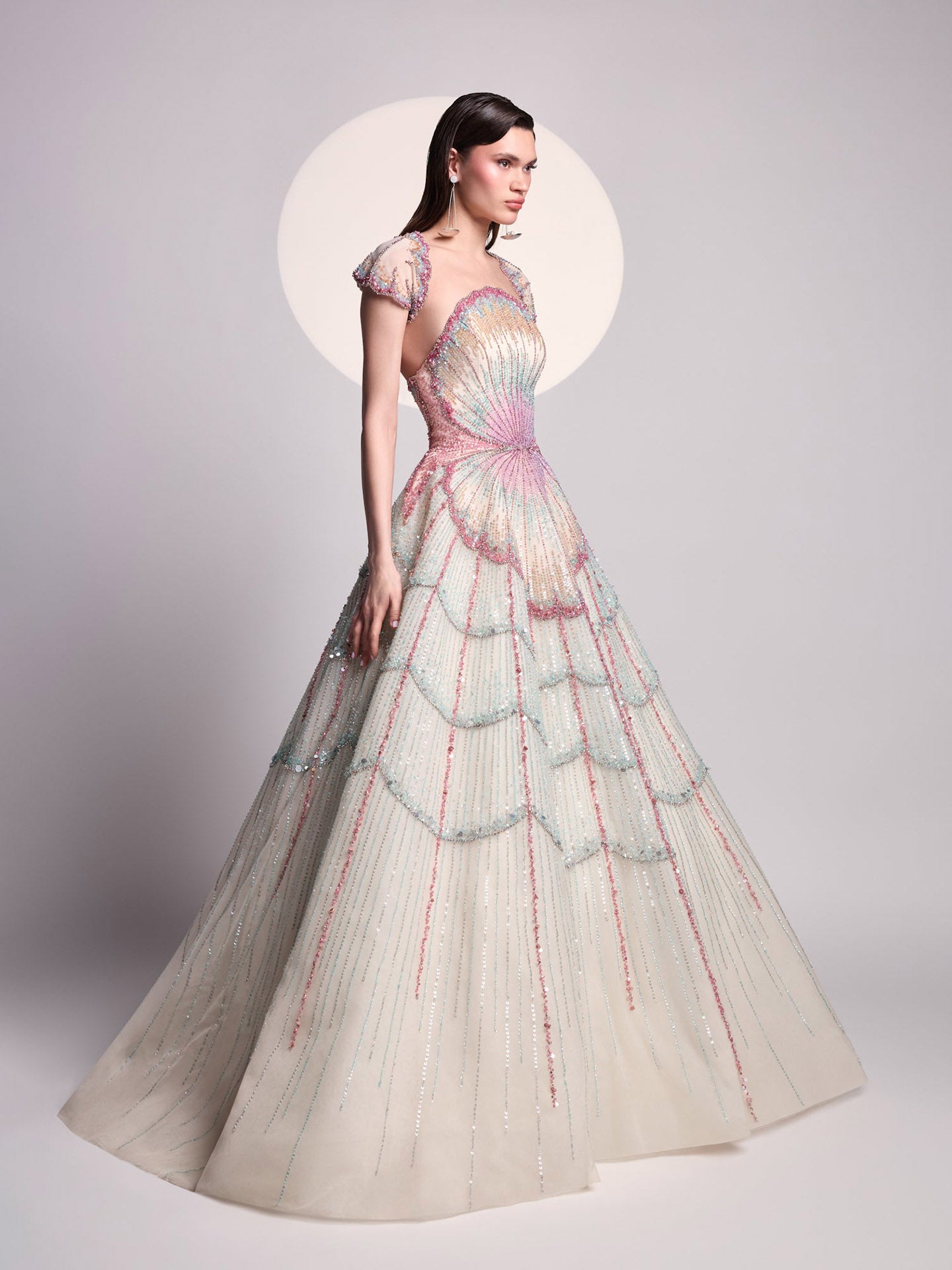 Luxury Multicolor Shell Beaded Off-Shoulder A-Line Evening Dress LA73943