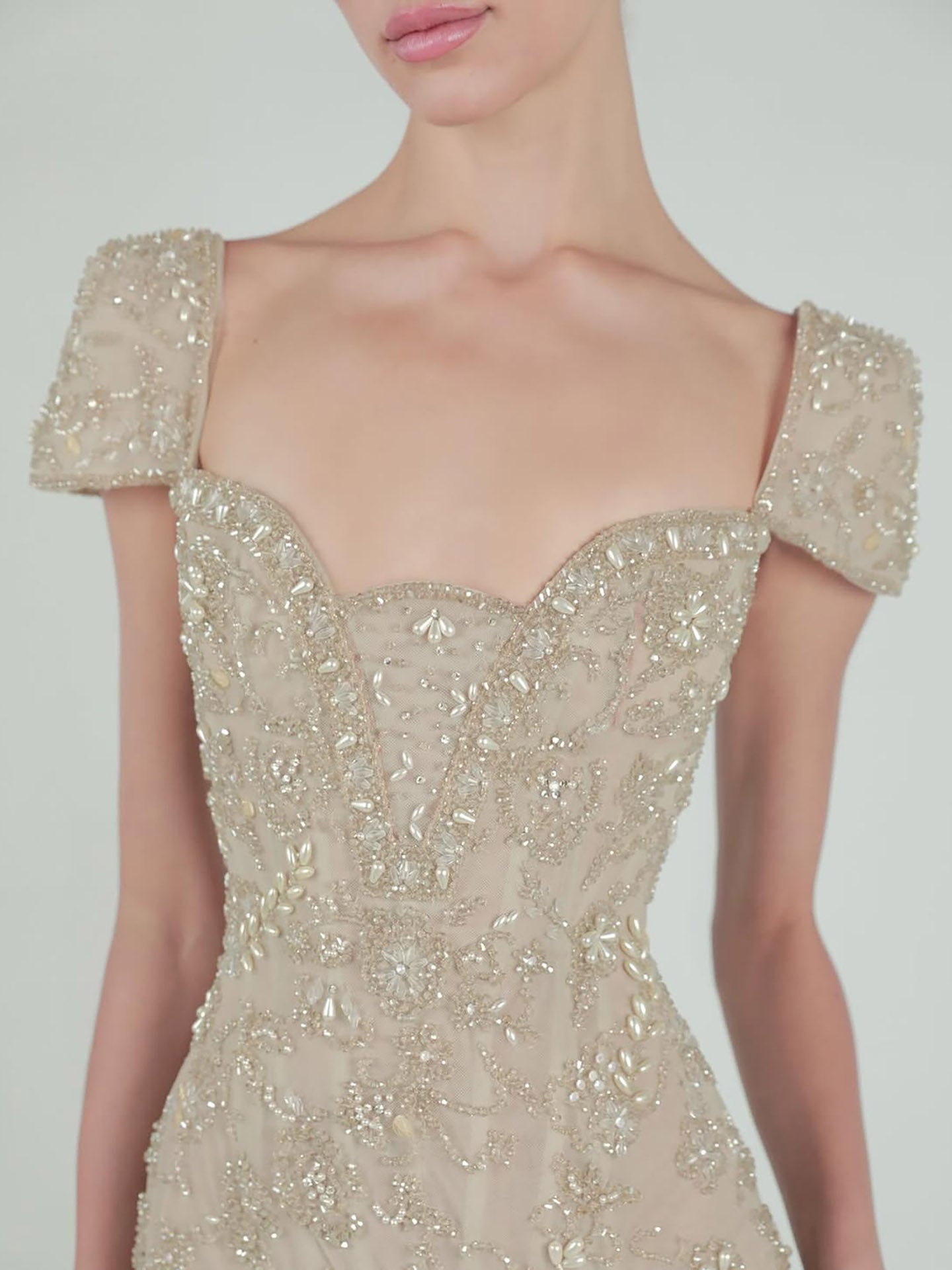 Luxury Caramel Beaded Cap Sleeve Chiffon A Line Evening Dress LA73947
