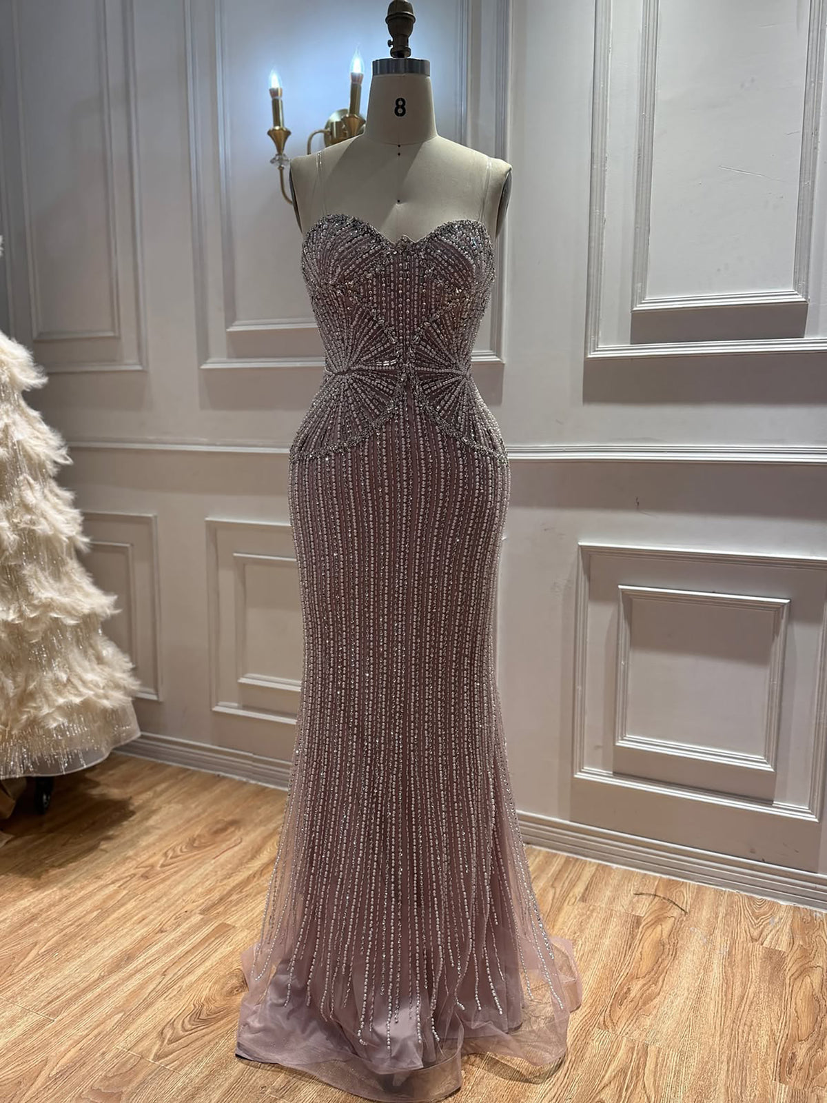 Luxury Black Strapless Beaded Mermaid Evening Dress LA73952
