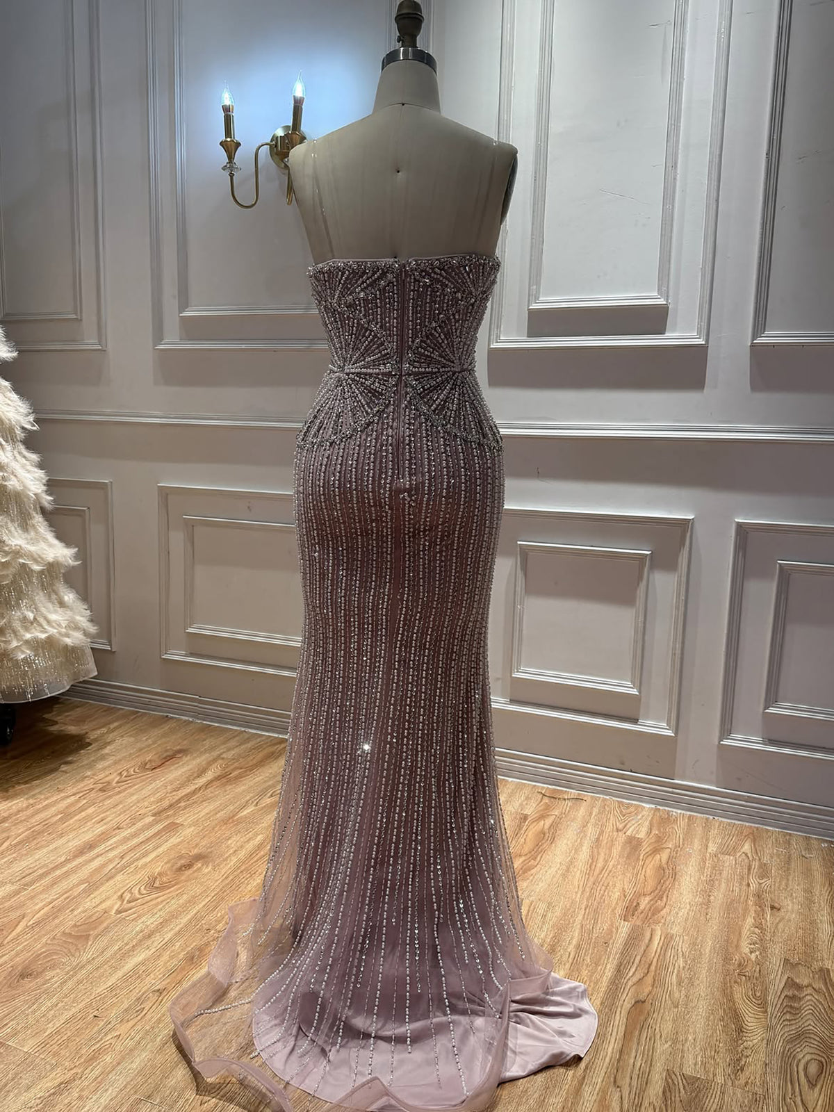 Luxury Black Strapless Beaded Mermaid Evening Dress LA73952