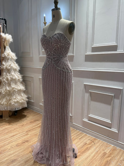 Luxury Black Strapless Beaded Mermaid Evening Dress LA73952