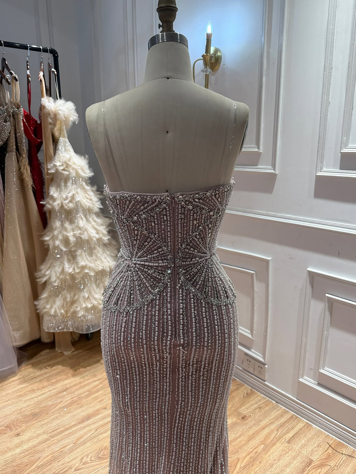 Luxury Black Strapless Beaded Mermaid Evening Dress LA73952