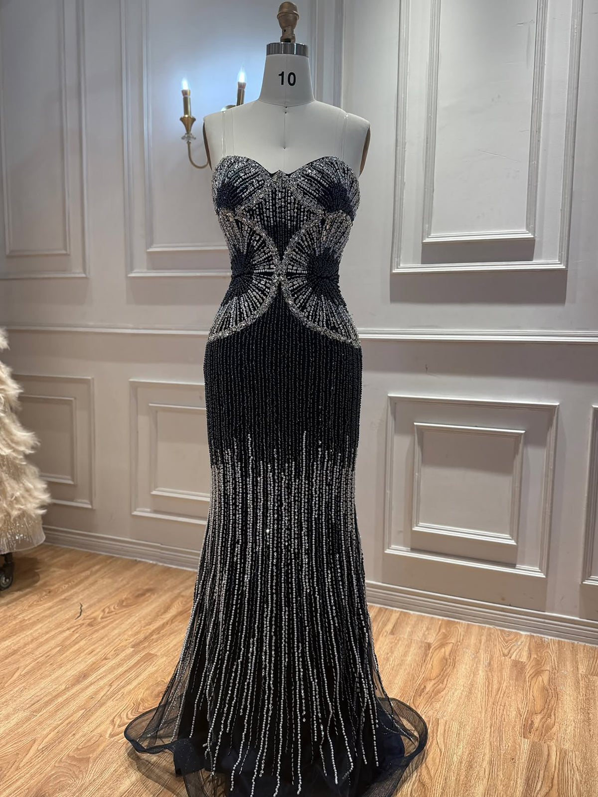 Luxury Black Strapless Beaded Mermaid Evening Dress LA73952