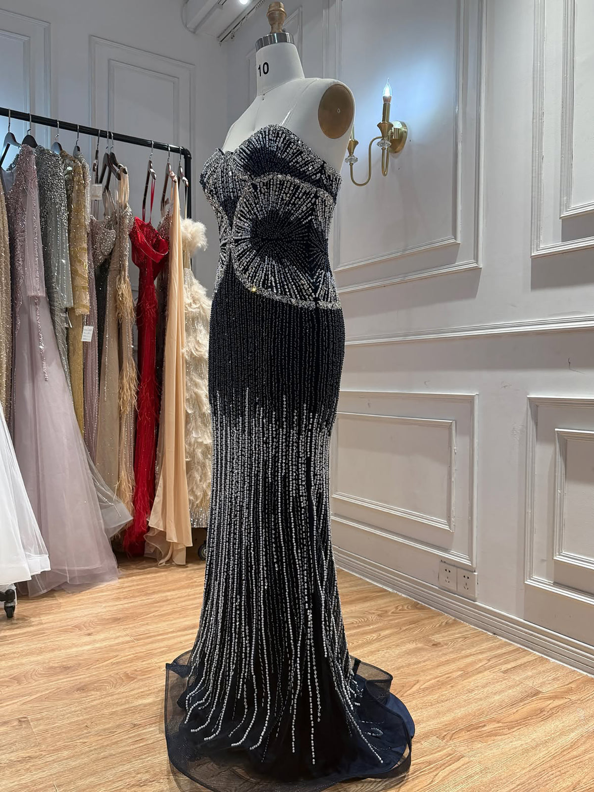 Luxury Black Strapless Beaded Mermaid Evening Dress LA73952