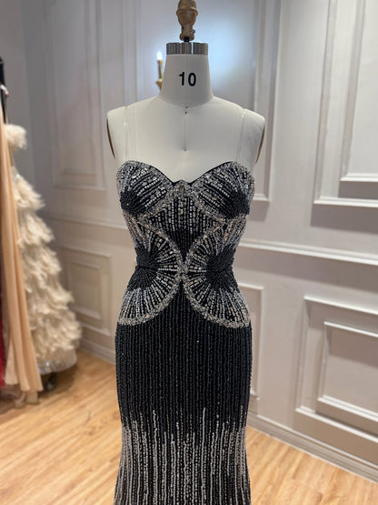 Luxury Black Strapless Beaded Mermaid Evening Dress LA73952