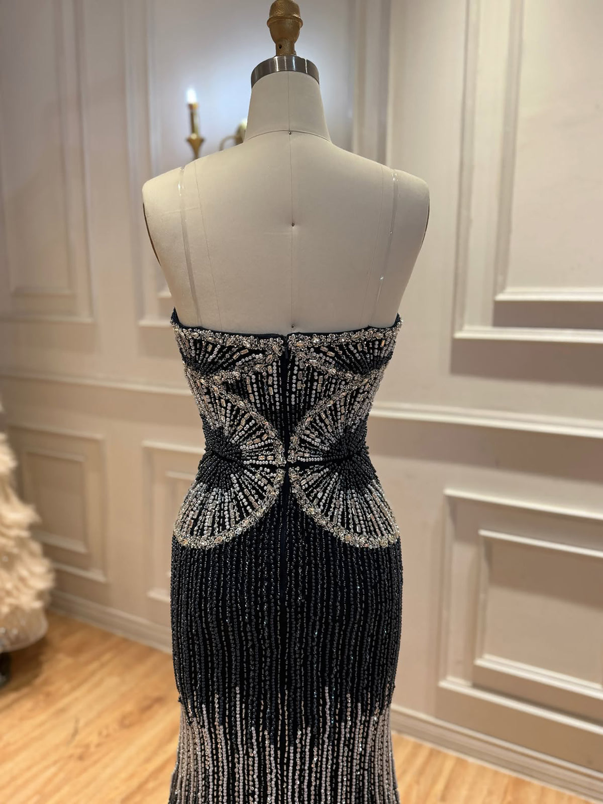 Luxury Black Strapless Beaded Mermaid Evening Dress LA73952