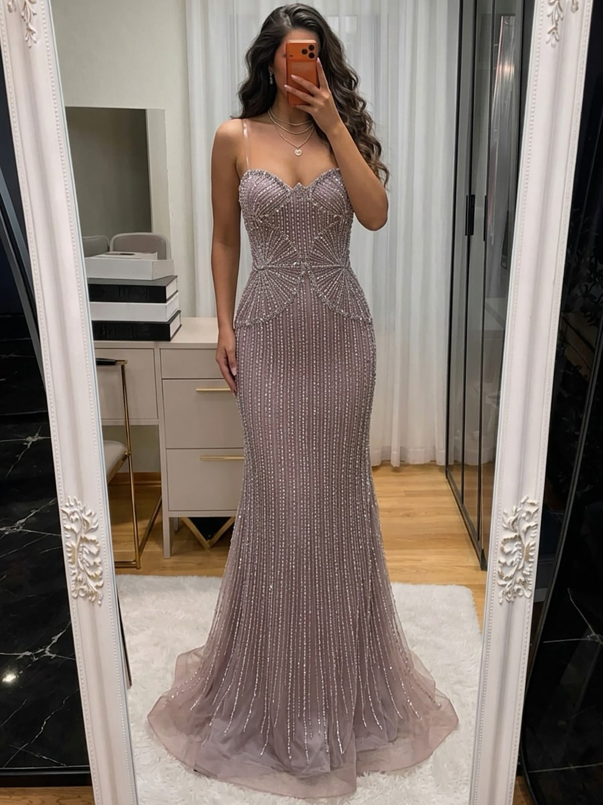Luxury Black Strapless Beaded Mermaid Evening Dress LA73952