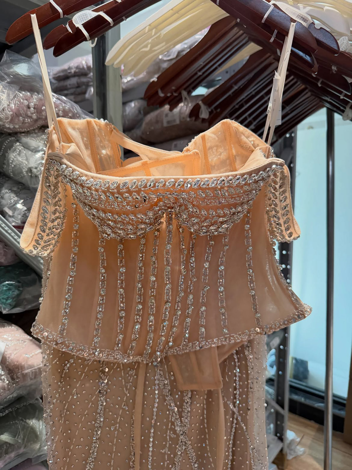 Luxury Nude Crystal Beaded Corset Mermaid Evening Dress LA73954