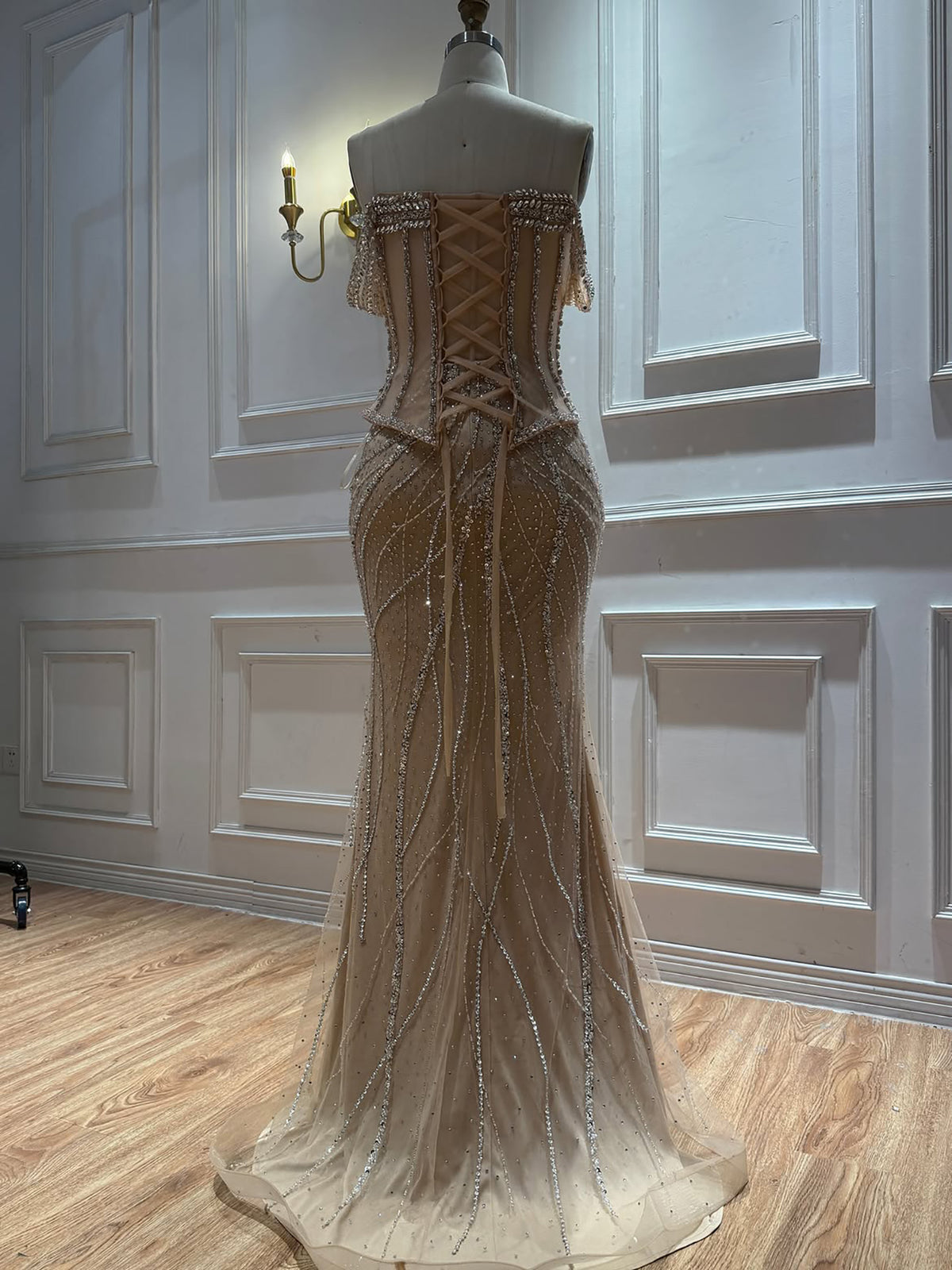 Luxury Nude Crystal Beaded Corset Mermaid Evening Dress LA73954