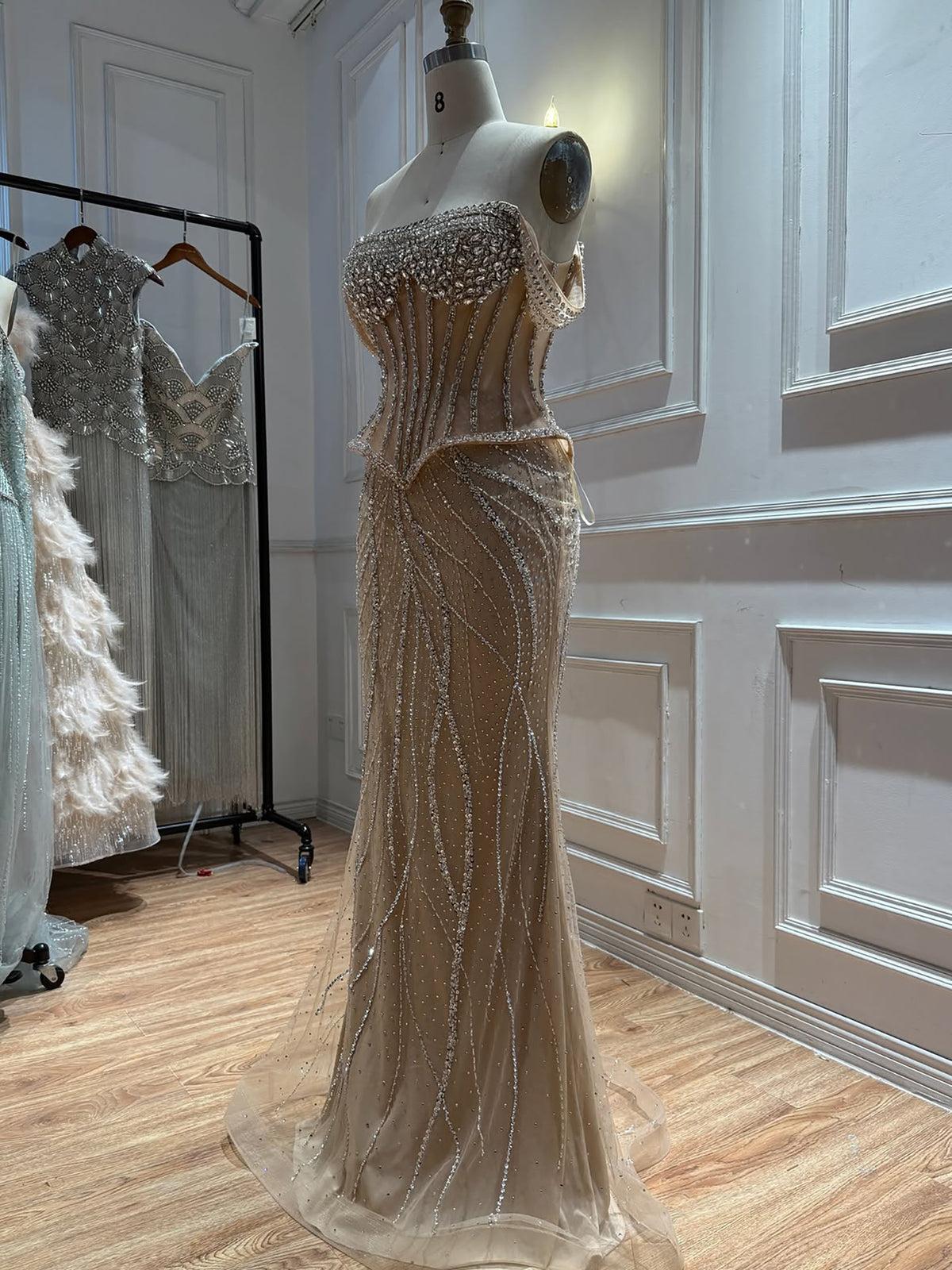 Luxury Nude Crystal Beaded Corset Mermaid Evening Dress LA73954