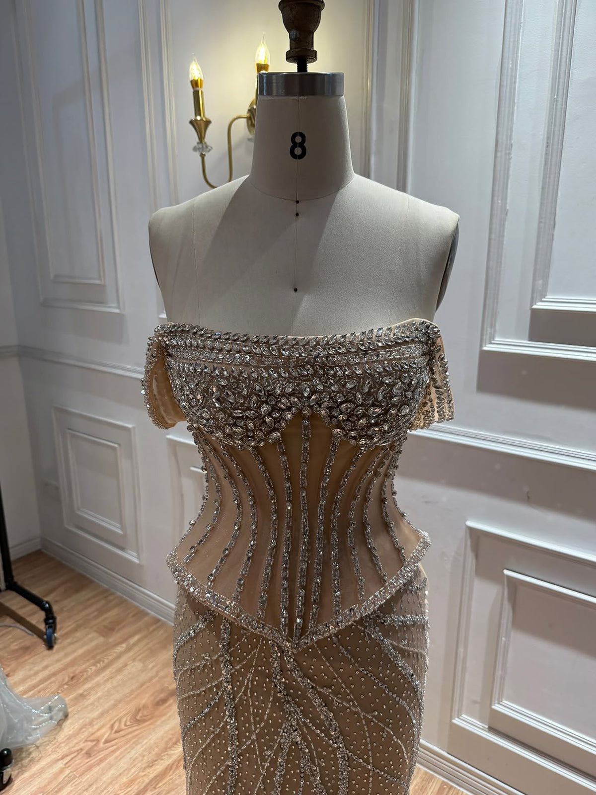Luxury Nude Crystal Beaded Corset Mermaid Evening Dress LA73954