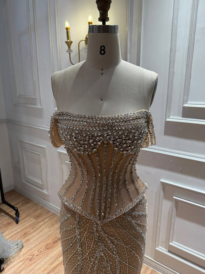 Luxury Nude Crystal Beaded Corset Mermaid Evening Dress LA73954