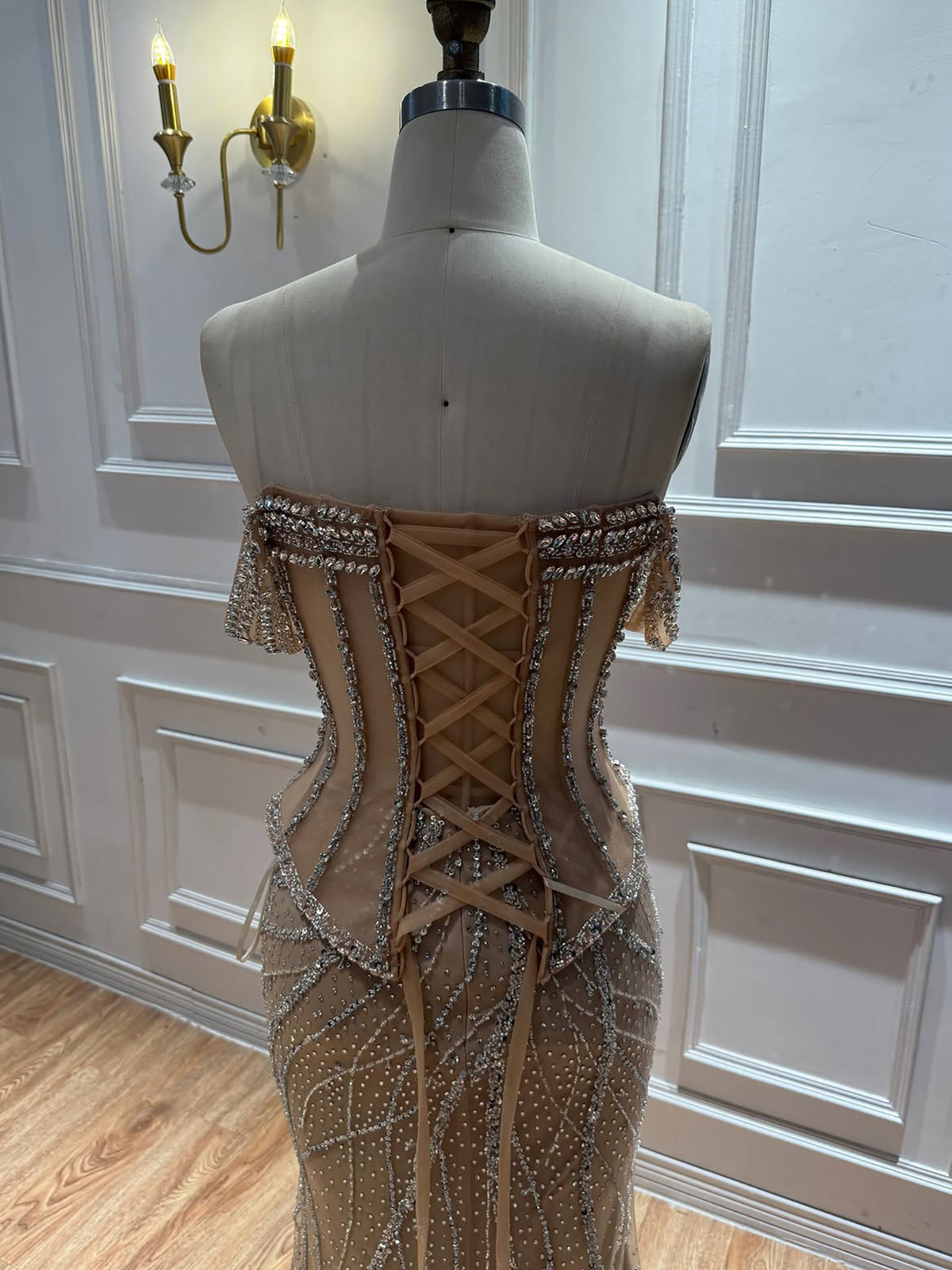 Luxury Nude Crystal Beaded Corset Mermaid Evening Dress LA73954
