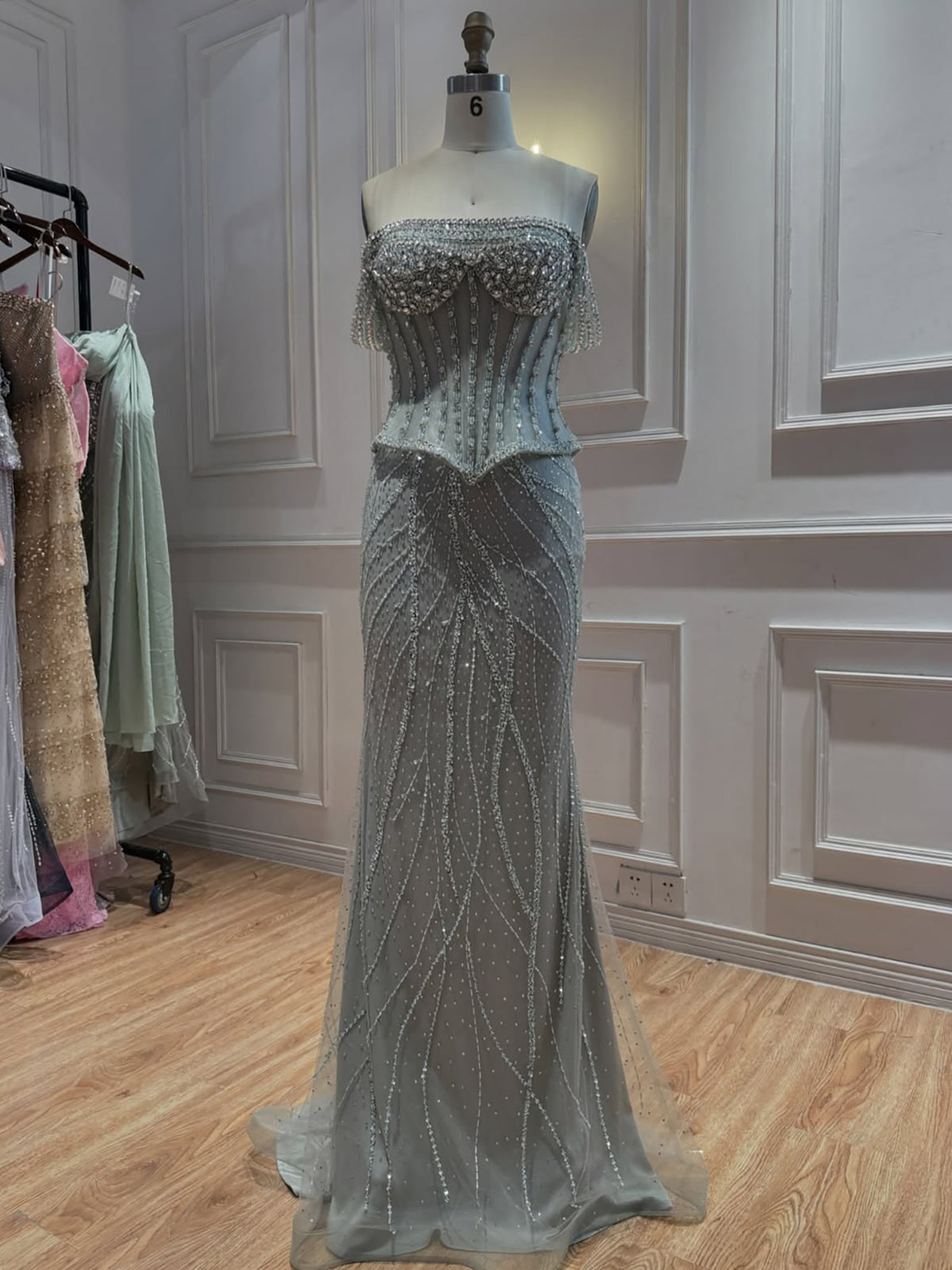 Luxury Nude Crystal Beaded Corset Mermaid Evening Dress LA73954