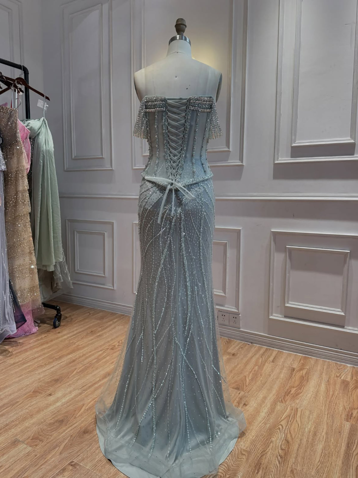 Luxury Nude Crystal Beaded Corset Mermaid Evening Dress LA73954