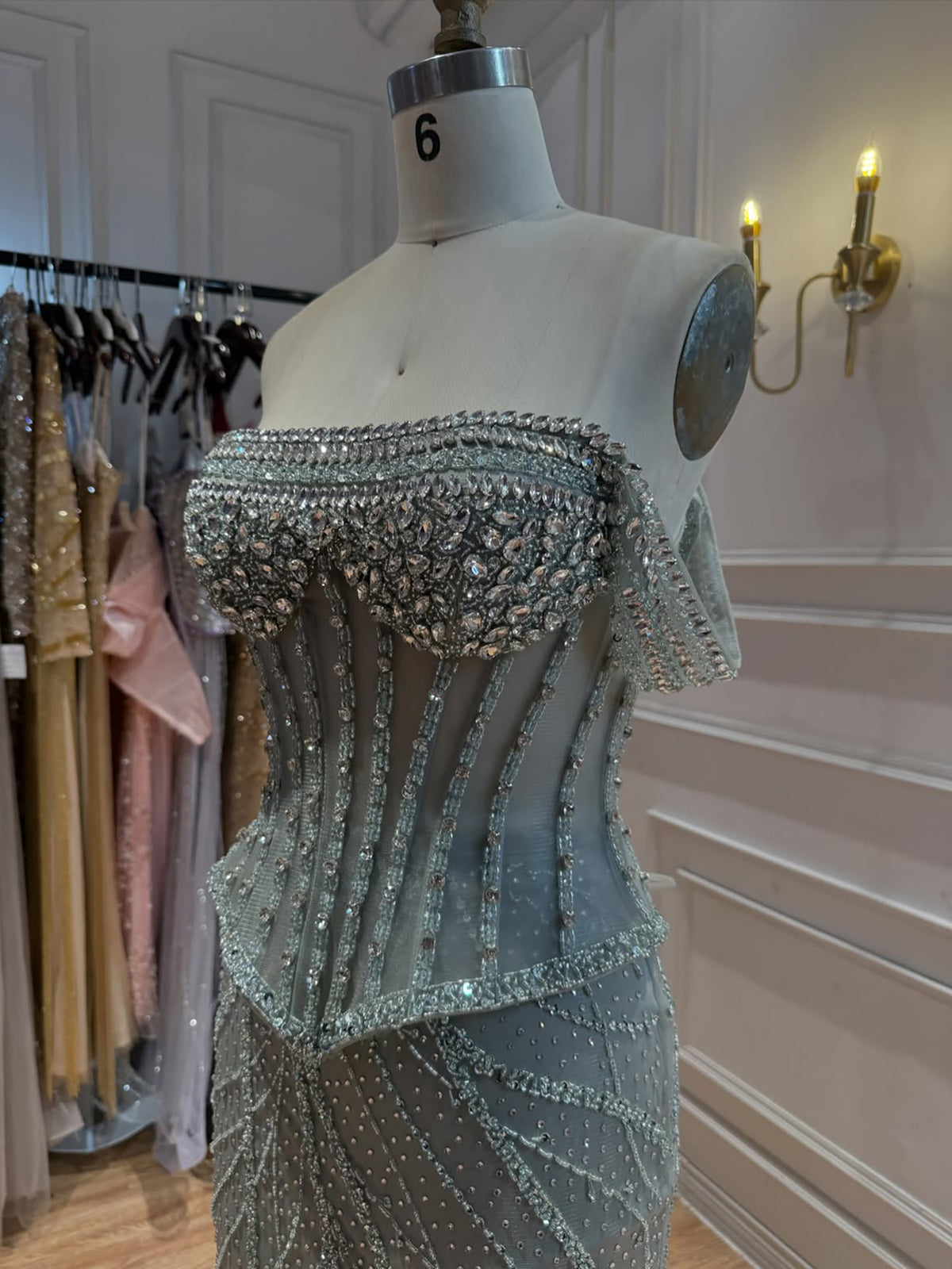 Luxury Nude Crystal Beaded Corset Mermaid Evening Dress LA73954