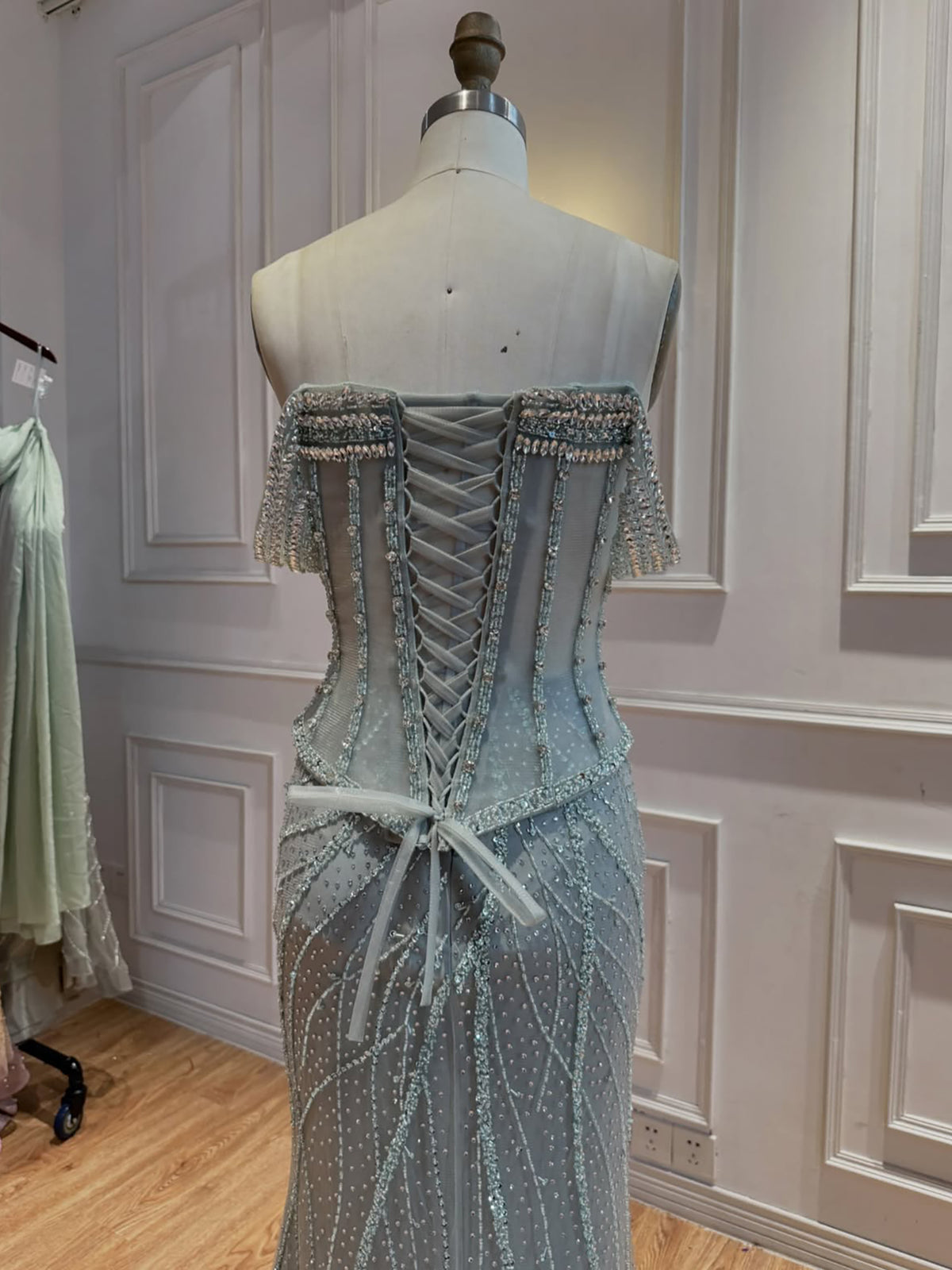 Luxury Nude Crystal Beaded Corset Mermaid Evening Dress LA73954