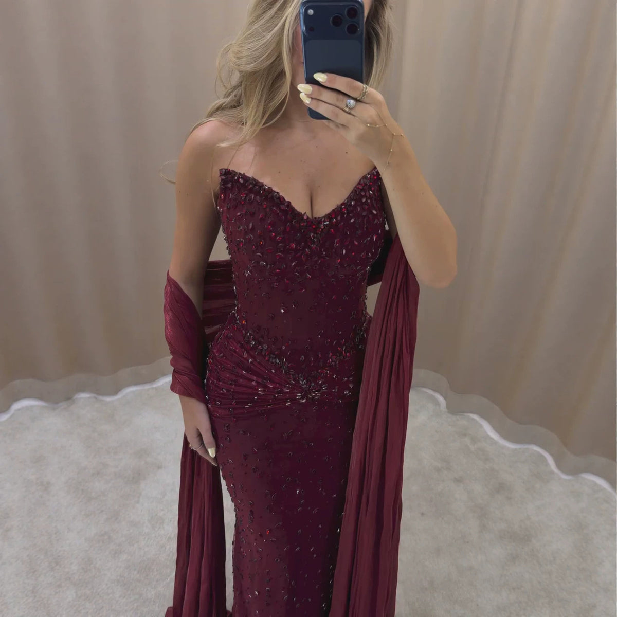 Luxury Wine Red Beaded Mermaid Evening Dress LA73959