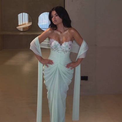 Luxury Sage Green Crystal Floral Mermaid Evening Dress LA73962