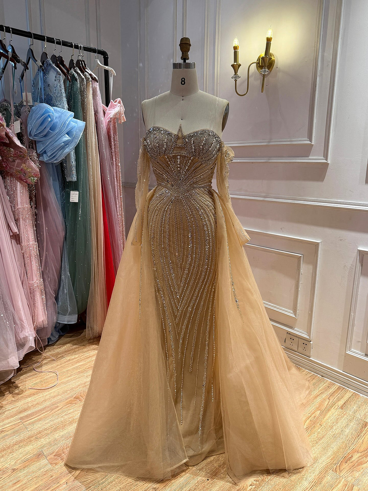 Luxury Nude Beaded Strapless Mermaid Evening Gown LA73982