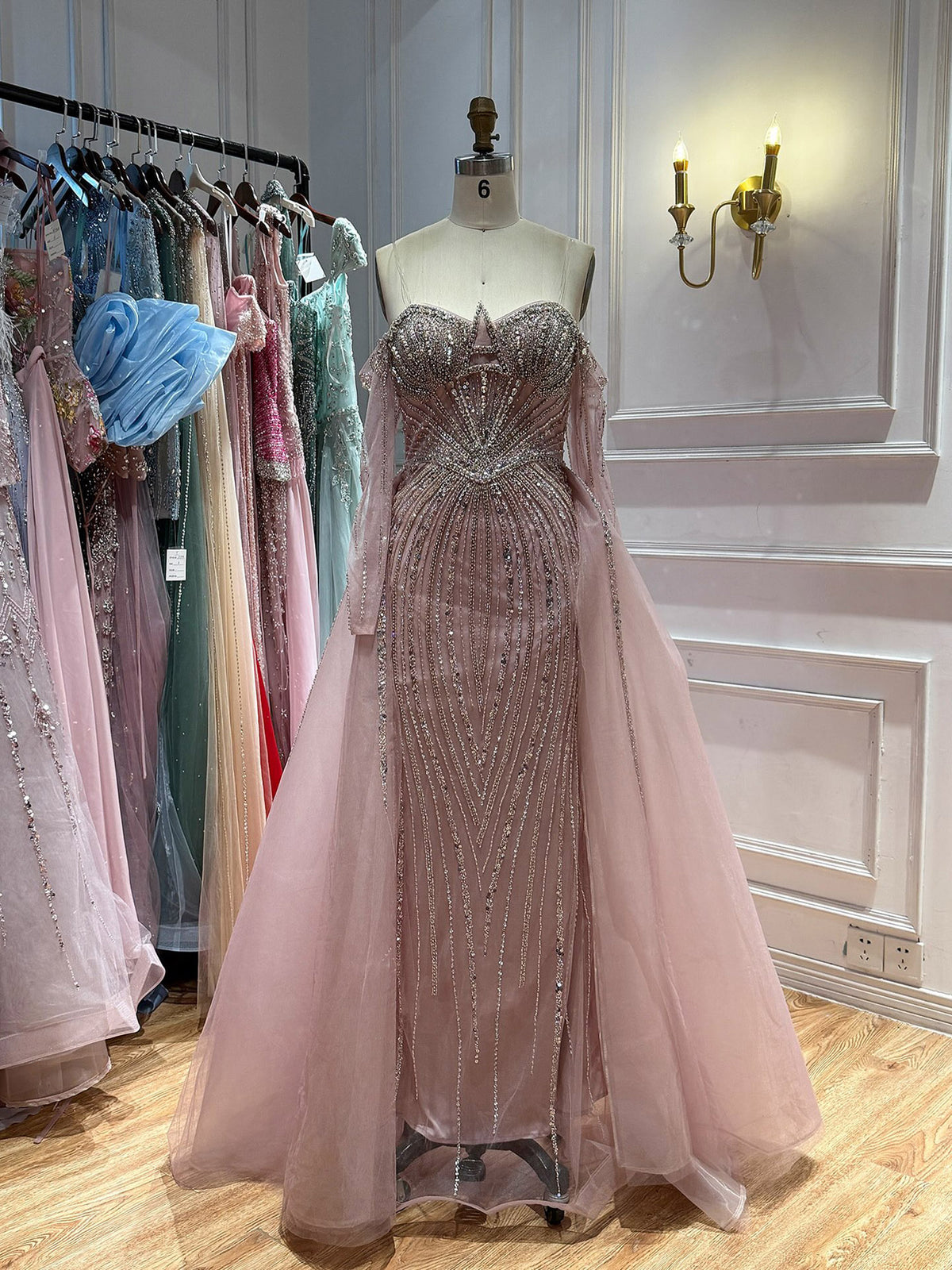 Luxury Nude Beaded Strapless Mermaid Evening Gown LA73982