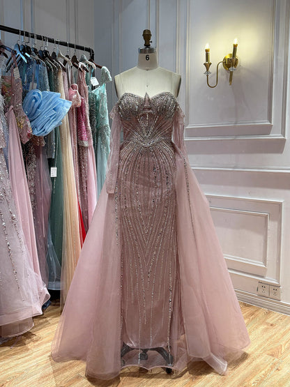 Luxury Nude Beaded Strapless Mermaid Evening Gown LA73982