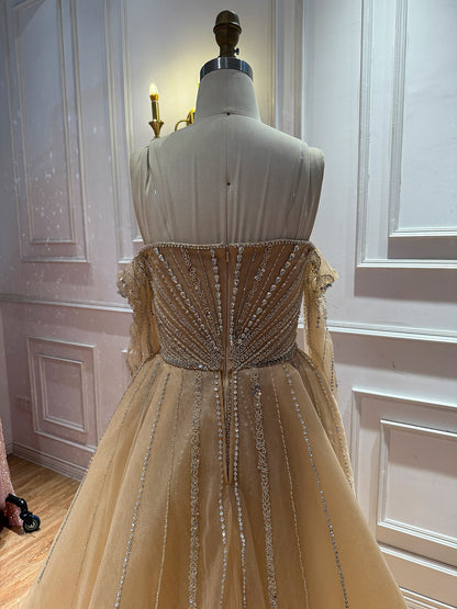 Luxury Nude Beaded Strapless Mermaid Evening Gown LA73982