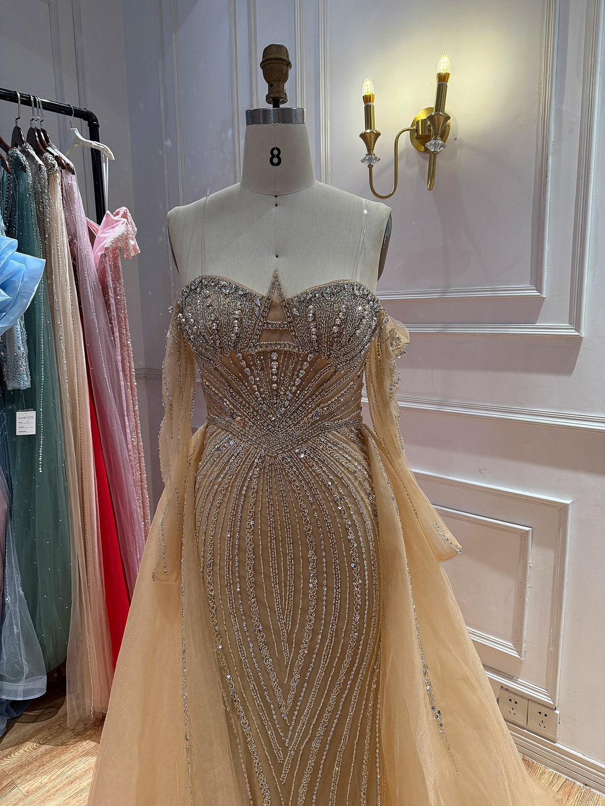 Luxury Nude Beaded Strapless Mermaid Evening Gown LA73982