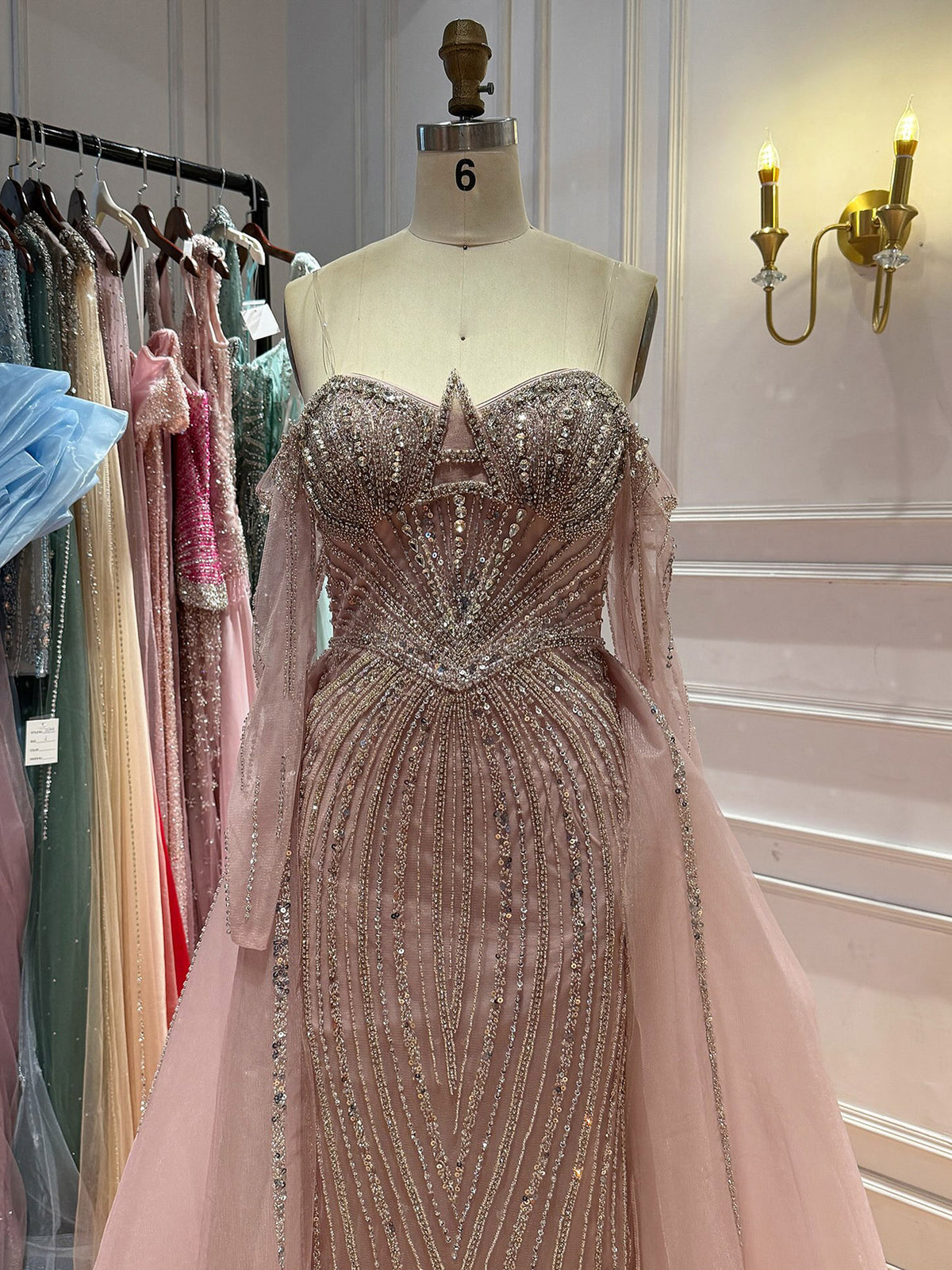 Luxury Nude Beaded Strapless Mermaid Evening Gown LA73982