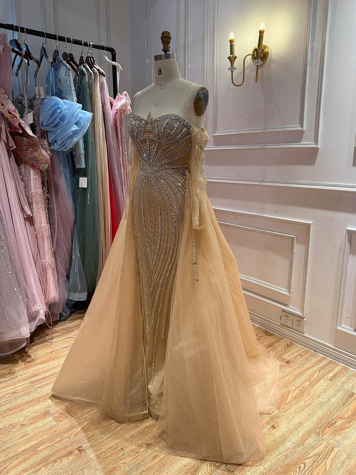 Luxury Nude Beaded Strapless Mermaid Evening Gown LA73982