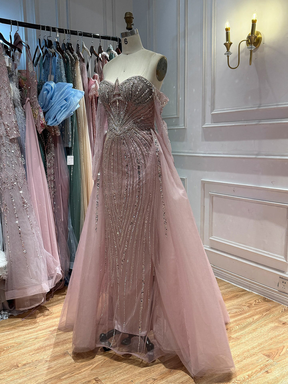 Luxury Nude Beaded Strapless Mermaid Evening Gown LA73982