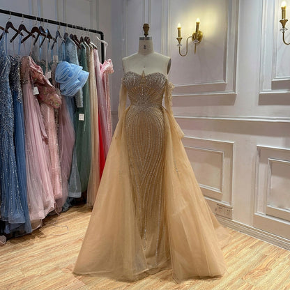 Luxury Nude Beaded Strapless Mermaid Evening Gown LA73982