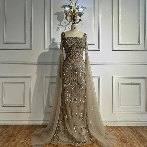 Luxury Modest  Caramel Evening Dress with Sleeves Cape  LA72966