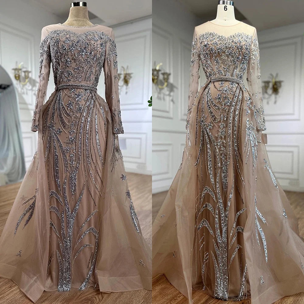 Muslim Mermaid Nude With Overskirt Beaded Dubai Evening Dresses Gowns For Wedding Party LA71943 - SERENE HILL