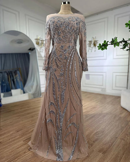 Muslim Mermaid Nude With Overskirt Beaded Dubai Evening Dresses Gowns For Wedding Party LA71943 - SERENE HILL
