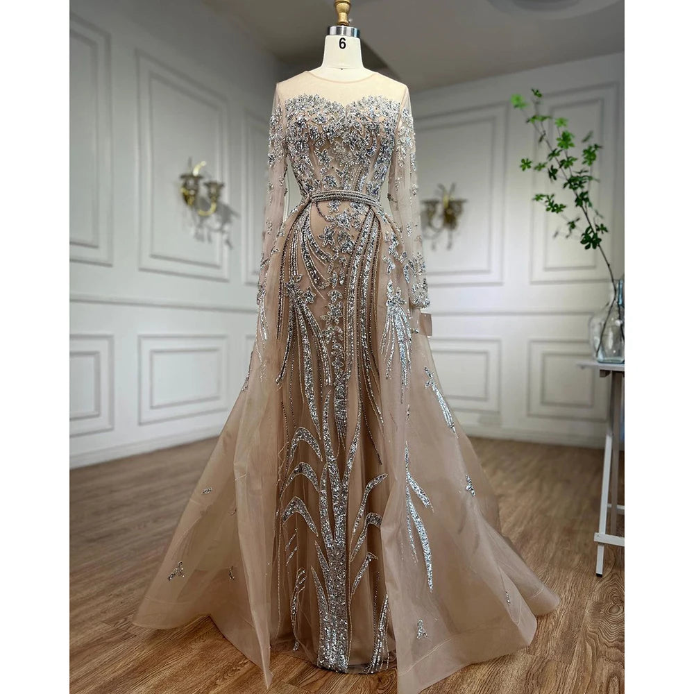 Muslim Mermaid Nude With Overskirt Beaded Dubai Evening Dresses Gowns For Wedding Party LA71943 - SERENE HILL