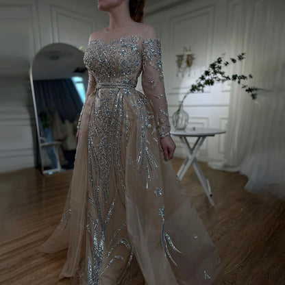 Muslim Mermaid Nude With Overskirt Beaded Dubai Evening Dresses Gowns For Wedding Party LA71943 - SERENE HILL