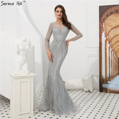 New Long Sleeves Luxury Formal Evening Dresses Mermaid Beading Sequined Fashion Evening Gowns 2025 Serene Hill LA6506 - SERENE HILL