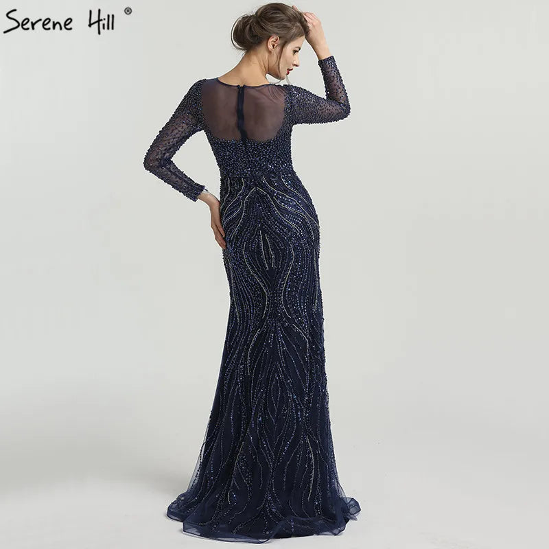 New Long Sleeves Luxury Formal Evening Dresses Mermaid Beading Sequined Fashion Evening Gowns 2025 Serene Hill LA6506 - SERENE HILL