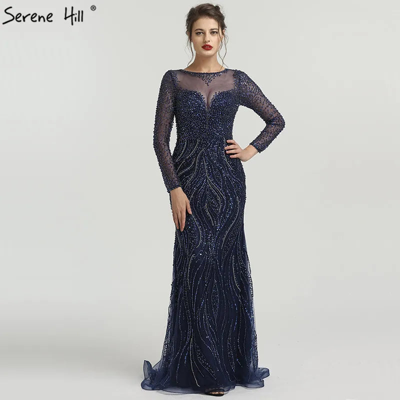 New Long Sleeves Luxury Formal Evening Dresses Mermaid Beading Sequined Fashion Evening Gowns 2025 Serene Hill LA6506 - SERENE HILL