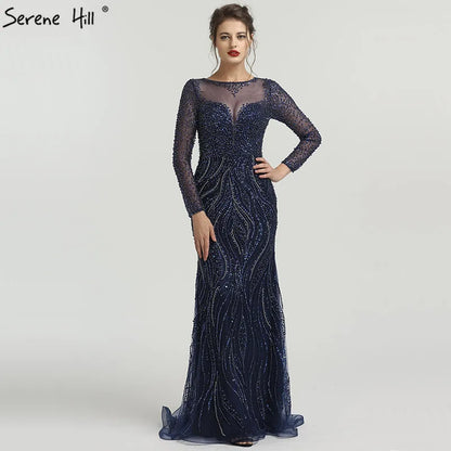 New Long Sleeves Luxury Formal Evening Dresses Mermaid Beading Sequined Fashion Evening Gowns 2025 Serene Hill LA6506 - SERENE HILL