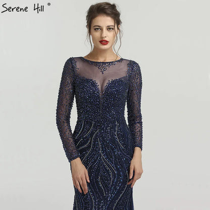 New Long Sleeves Luxury Formal Evening Dresses Mermaid Beading Sequined Fashion Evening Gowns 2025 Serene Hill LA6506 - SERENE HILL