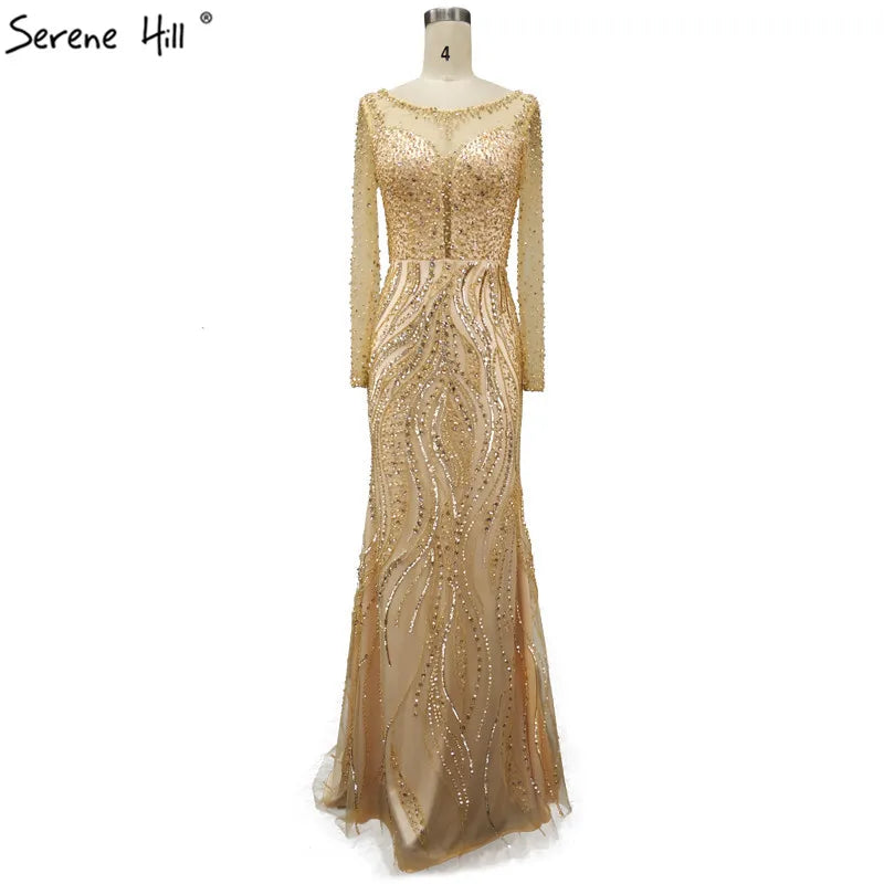 New Long Sleeves Luxury Formal Evening Dresses Mermaid Beading Sequined Fashion Evening Gowns 2025 Serene Hill LA6506 - SERENE HILL