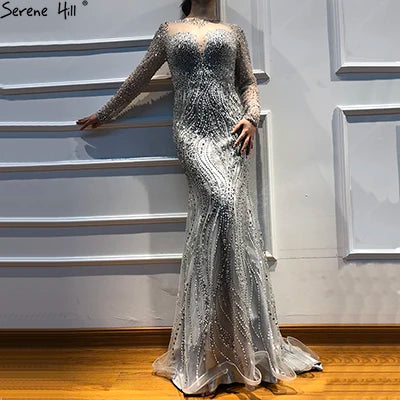 New Long Sleeves Luxury Formal Evening Dresses Mermaid Beading Sequined Fashion Evening Gowns 2025 Serene Hill LA6506 - SERENE HILL