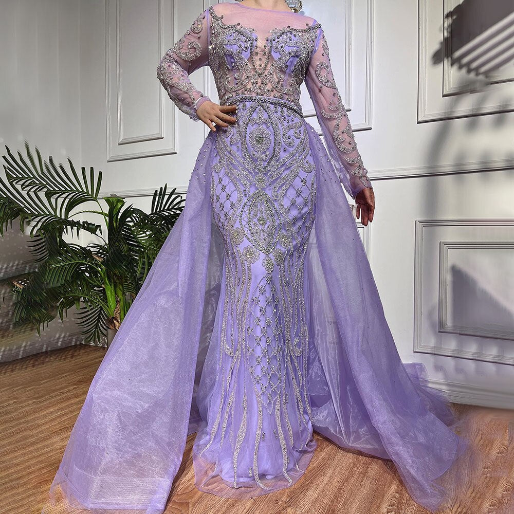 SERENE HILL Luxury Muslim Nude Beaded Mermaid Evening Dress with Overskirt LA71597 - SERENE HILL