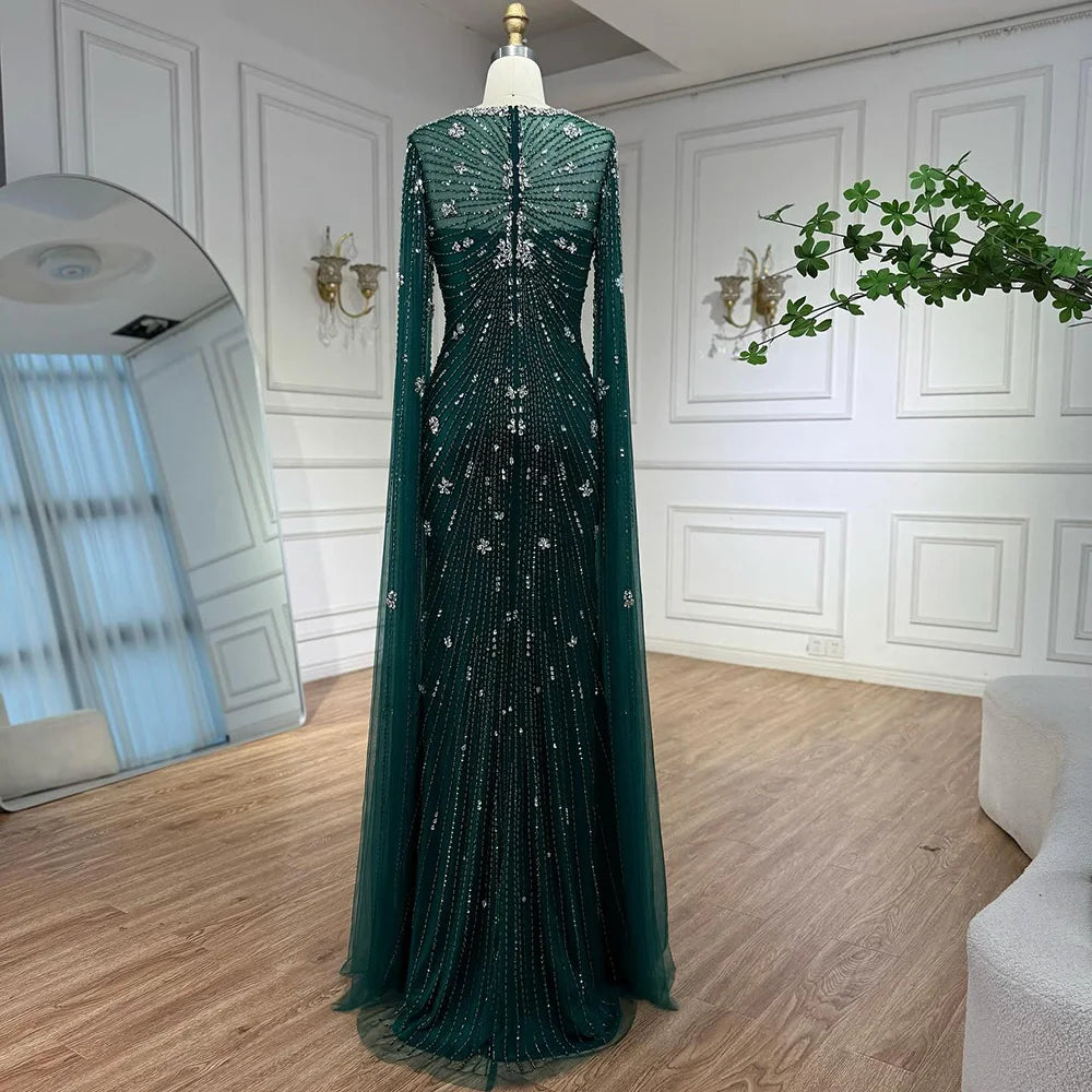 Luxury Green Beaded Mermaid Dress with Cape Sleeves LA73115 - SERENE HILL